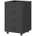 Homcom 3 Drawer Home Office Storage Cabinet, Office Drawer On Wheels With Removable Tray, Under Desk Printer Stand With Storage, Black Black Particle Board