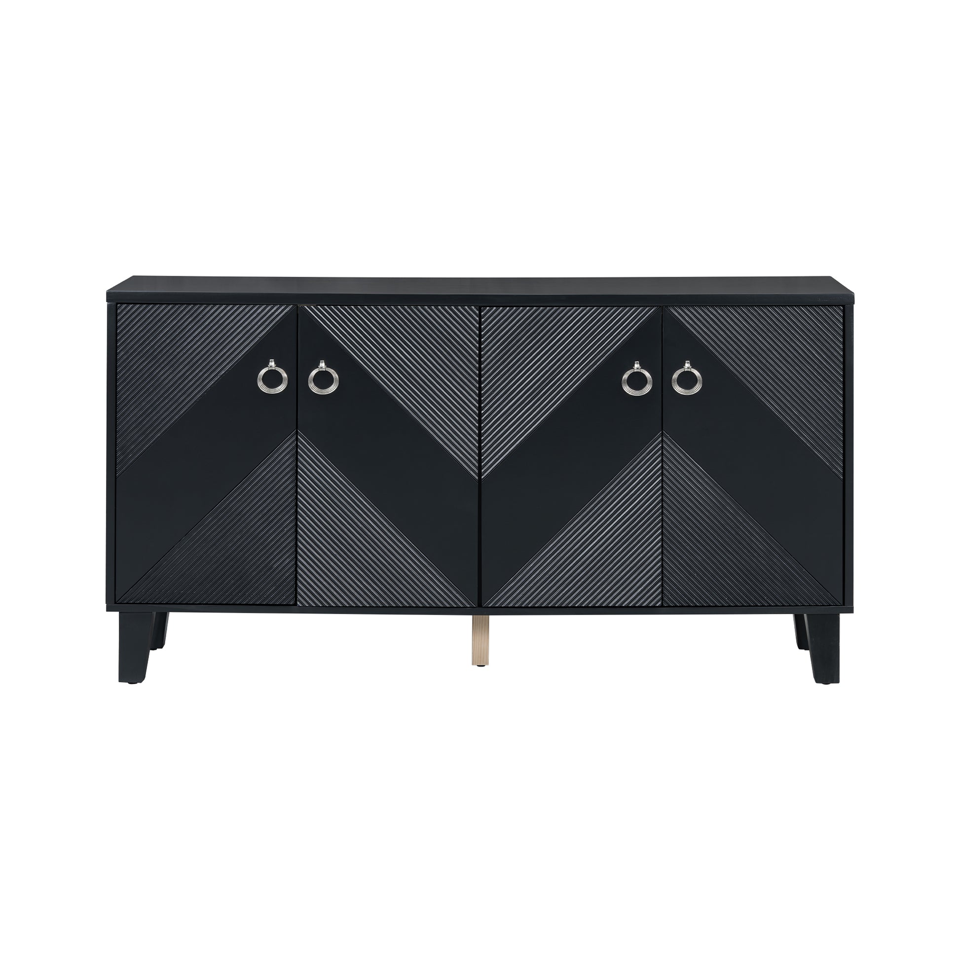 Light Luxury Cabinet Adorned With Geometric Patterns, Suitable For Hallway, Entryway, Living Room 3 4 Spaces Black Primary Living Space Adjustable Shelves Mdf