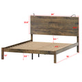 Farmhouse Wooden Platform Queen Size Bed, Modern Platform Bed With Two Bedside Lights, Antique Walnut Queen Walnut Wood