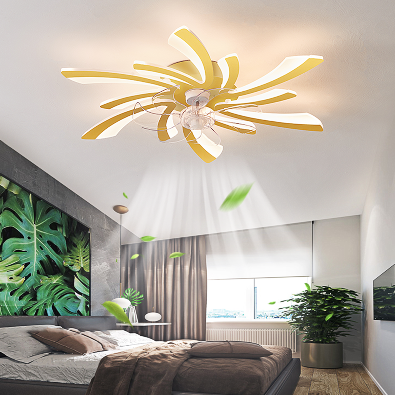 31Inches Ceiling Fan With Lights Remote Control Dimmable Led, 6 Gear Wind Speed Fan Light Gold Modern Acrylic