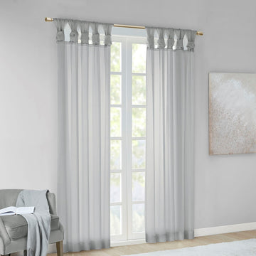 Twist Tab Voile Sheer Window Pair Light Grey Polyester