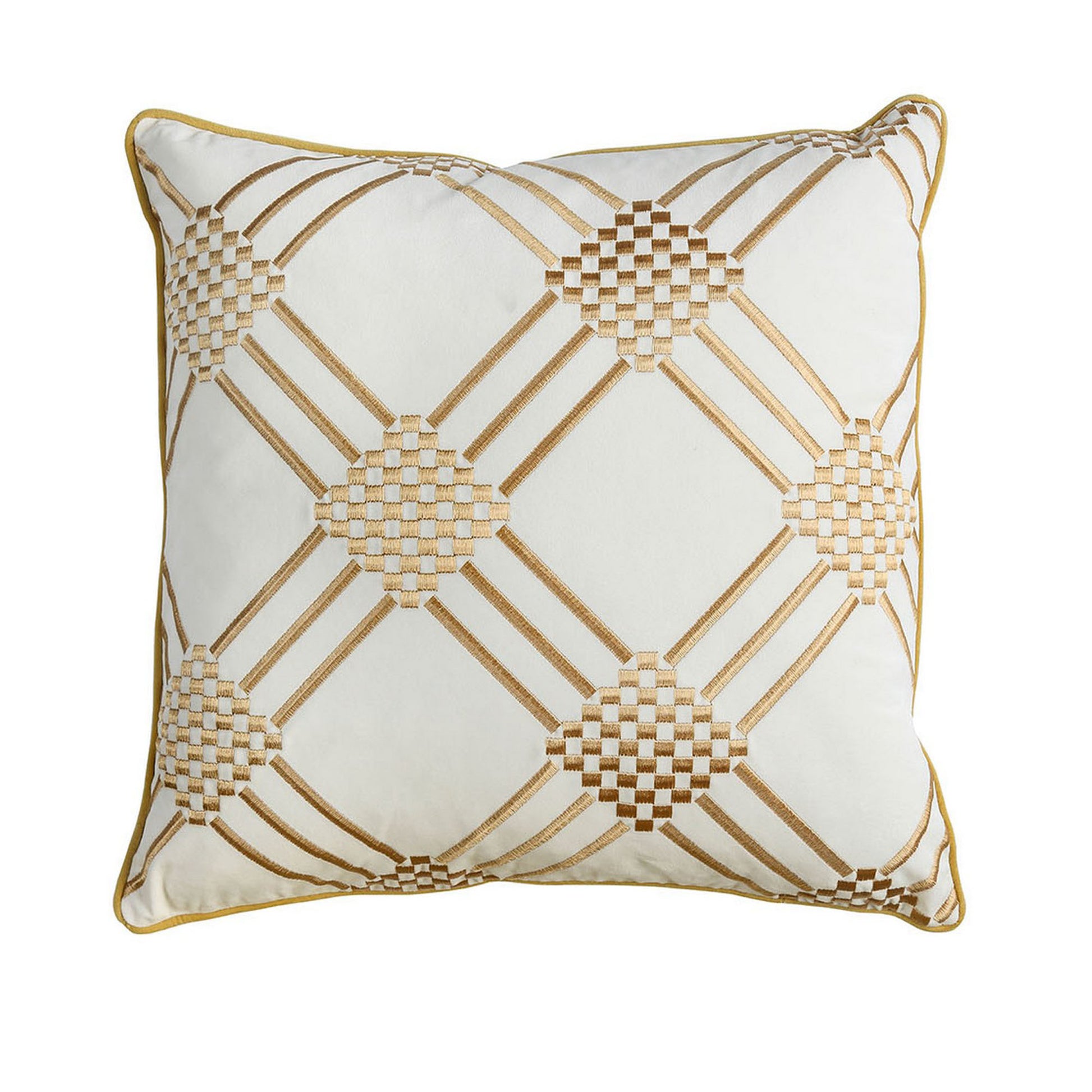 Contemporary Style Set Of 2 Throw Pillows With Diamond Patterns, Ivory, Yellow Ivory Polyester