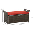 Outsunny 27 Gallon Patio Wicker Storage Bench, Outdoor Pe Rattan Patio Furniture, 2 In 1 Large Capacity Rectangle Garden Storage Box With Handles And Cushion, Red Red Steel