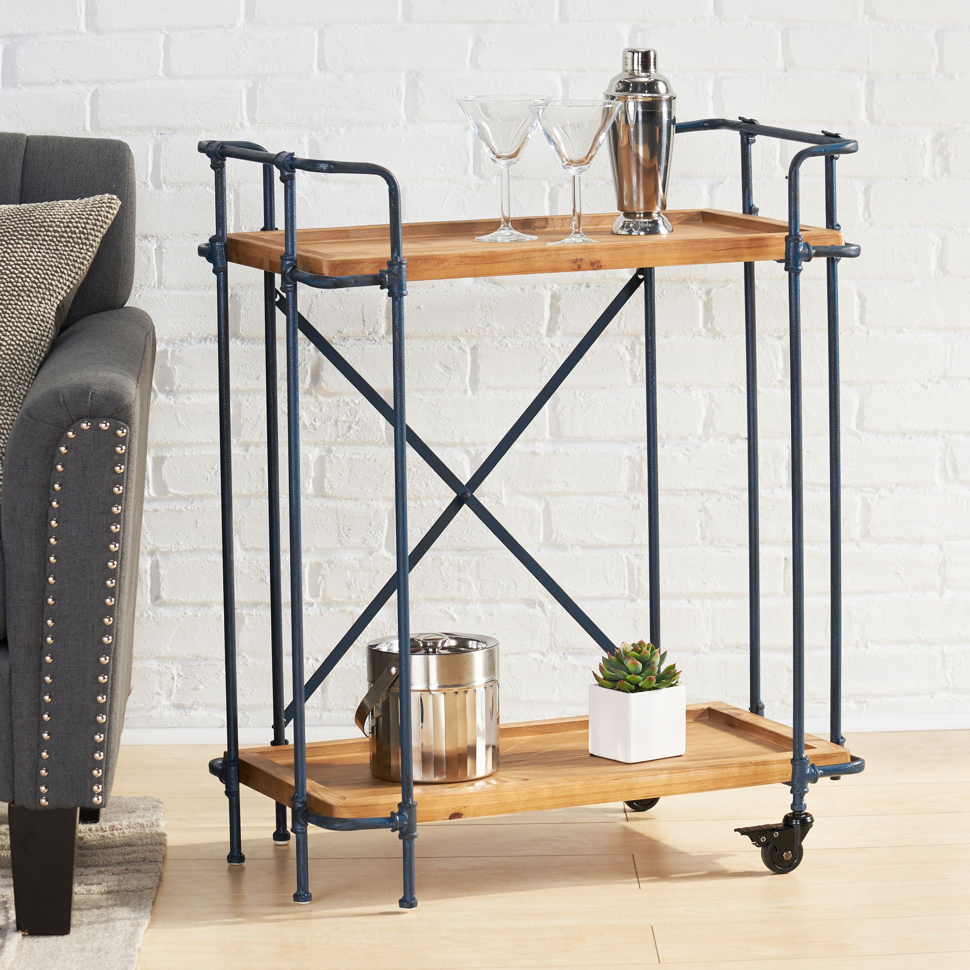 Eden Plummers Pipe Bar Cart - Antique Black Wood