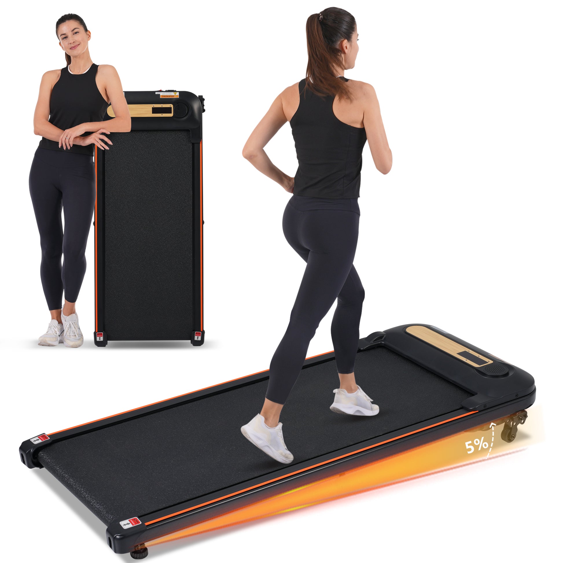 Wood Grain Decoration Walking Pad Under Desk Treadmill For Home Office 2.5Hp Walking Treadmill With Incline 0.5 4Mph 300Lbs Capacity Treadmill For Walking Running Remote Control Indoor Fitness Black