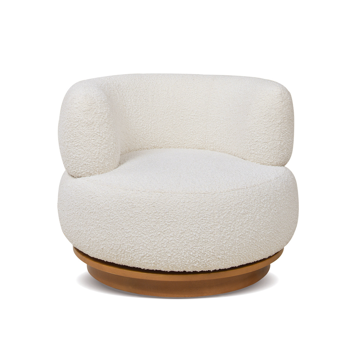 Fuji 360 Swivel Low Barrel Back Accent Chair, Ivory White Boucle White Foam Boucle