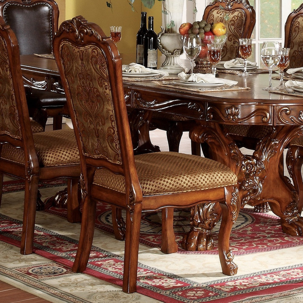 Beige And Cherry Oak Padded Side Chair Set Of 2 Solid Cherry Dining Room Arm Chair Solid Back Set Of 2 Wood Fabric