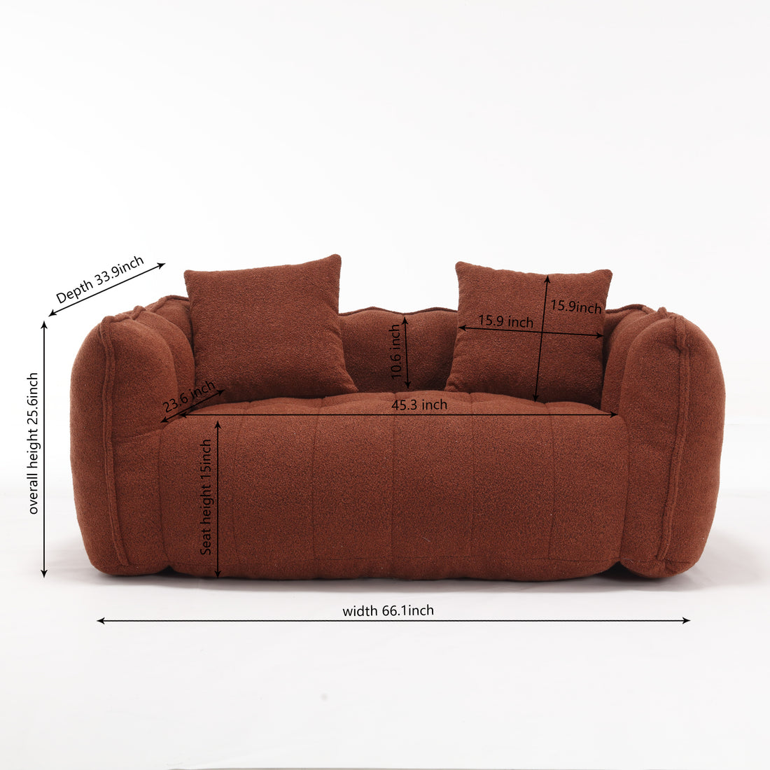 Soft Beanbag Chair With High Resilience Foam Core For Two People. The Comfortable Square Recliner Sofa Is Ideal For Family Members And Friends Engaged In Games, Reading, Watching Tv Red Brown Chenille