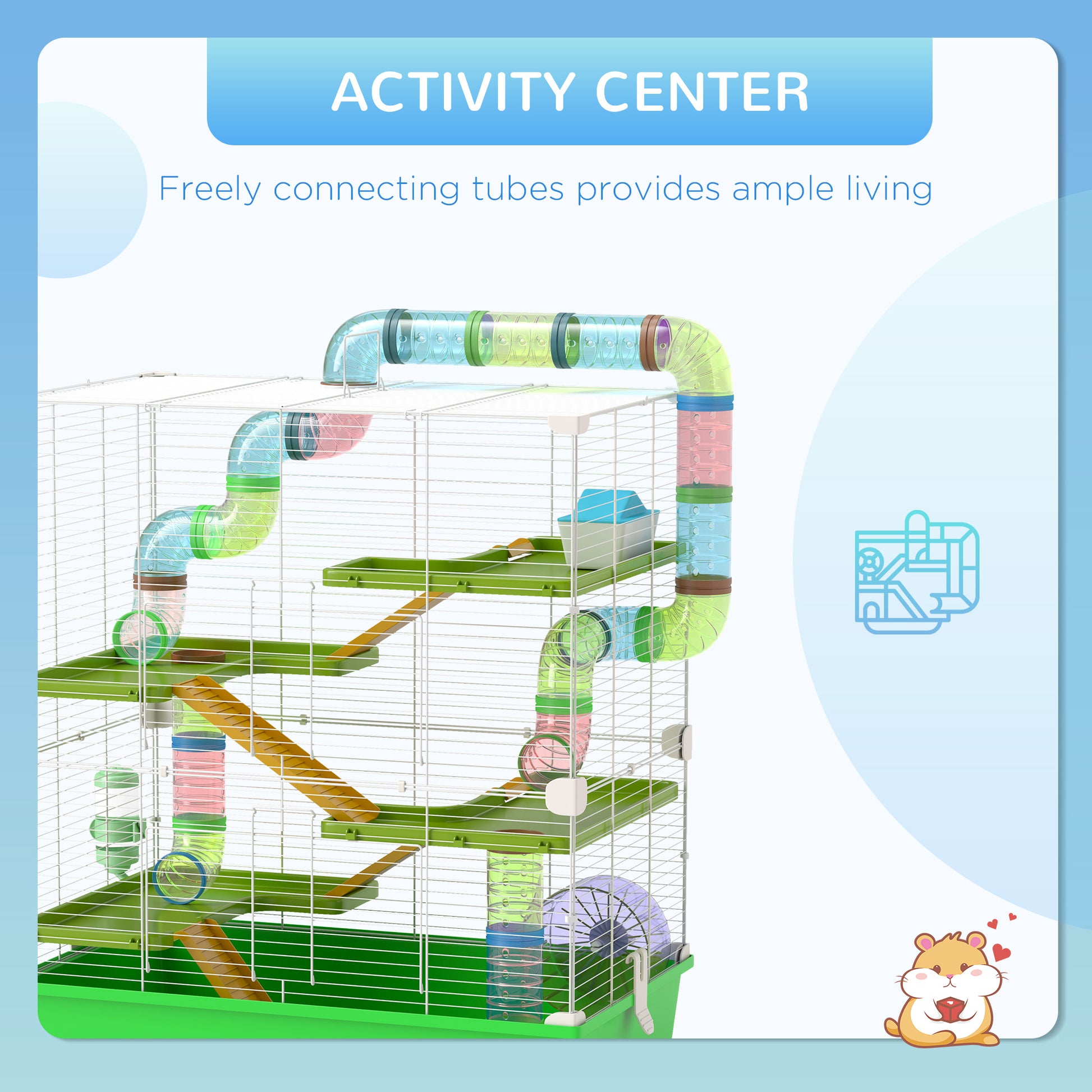 Pawhut Extra Large 23" Hamster Cage With Tubes And Tunnels, Portable Carry Handles, Rat House And Habitats Big 5 Tier Design, Mouse Cage Includes Exercise Wheel, Water Bottle, Food Dish, Green Green