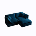 Chenille Two Seater Sofa With 1 Footrest, 2 Seater L Shaped Sectional With Ottoman,Loveseat With Ottoman For Small Living Space,Blue Chenille Blue Chenille 2 Seat