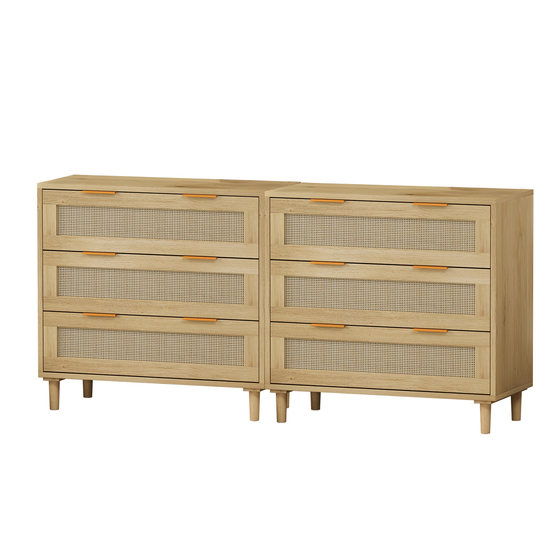 3 Drawers Rattan Storage Cabinet Rattan Drawer Set Of 2 ,For Bedroom,Living Room,Dining Room,Hallways,Oak Oak Primary Living Space Mdf