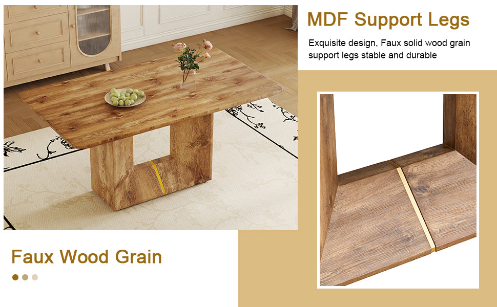 Table And Chair Set. Modern Dining Table With Mdf Top And Beautiful Mdf Legs. Comes With Brown Comfortable Chair With Pu Seat And Metal Legs. Suitable For A Wide Range Of Decorative Styles. Brown,Wood Seats 6 Mdf