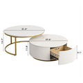 Modern Round Nesting Coffee Table Fluted With Drawer In White & Gold In 31.5'' Golden White Drawers Coffee & End Tables Glossy Round Metal Mdf Pedestal