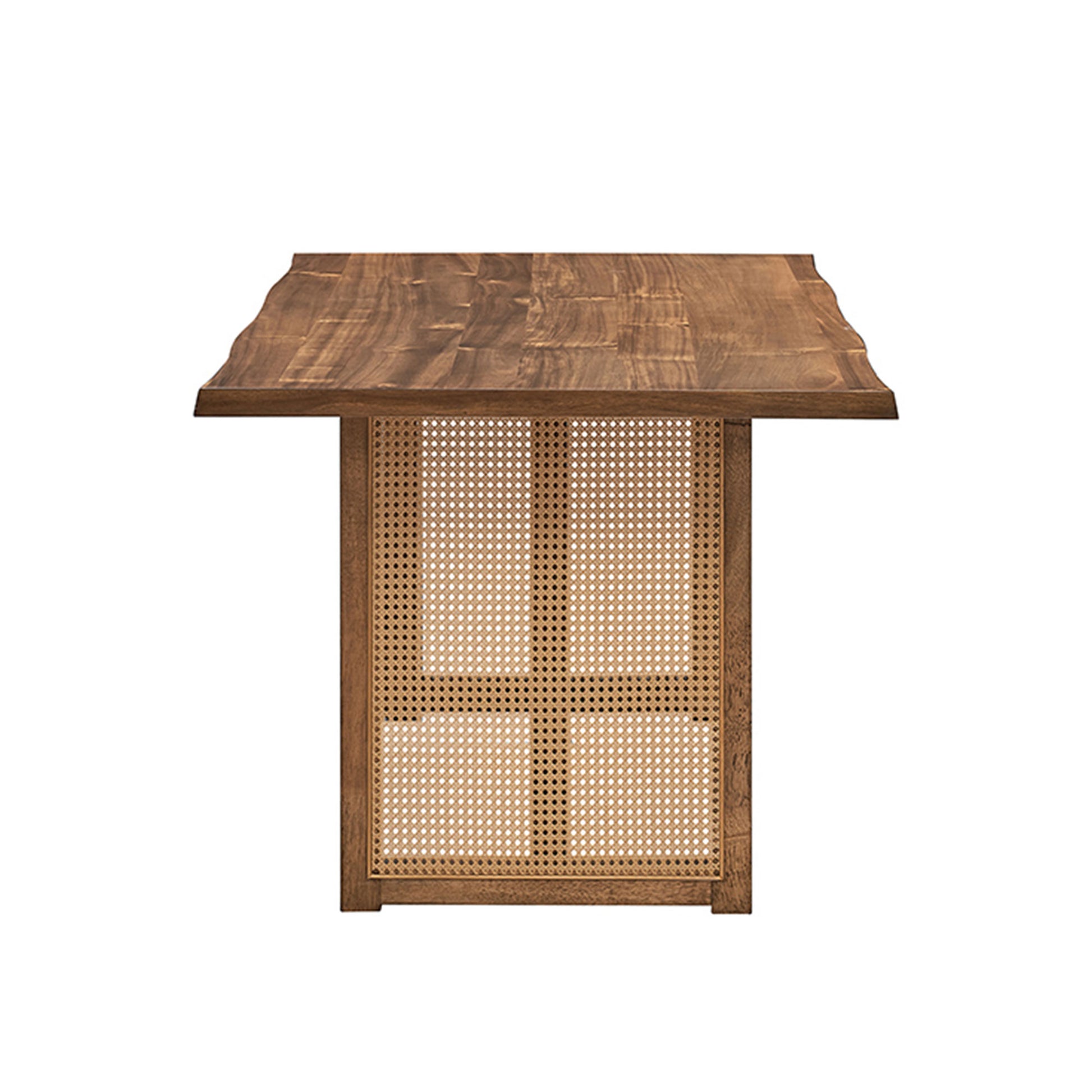 70.87 Inch Rectangular Dining Table,Wooden Dining Table For 6 Persons,Mid Century Modern Large Kitchen Table For Living Room,Bohemian Dining Table With Rattan Weave For Restaurant,Office,Oak Oak