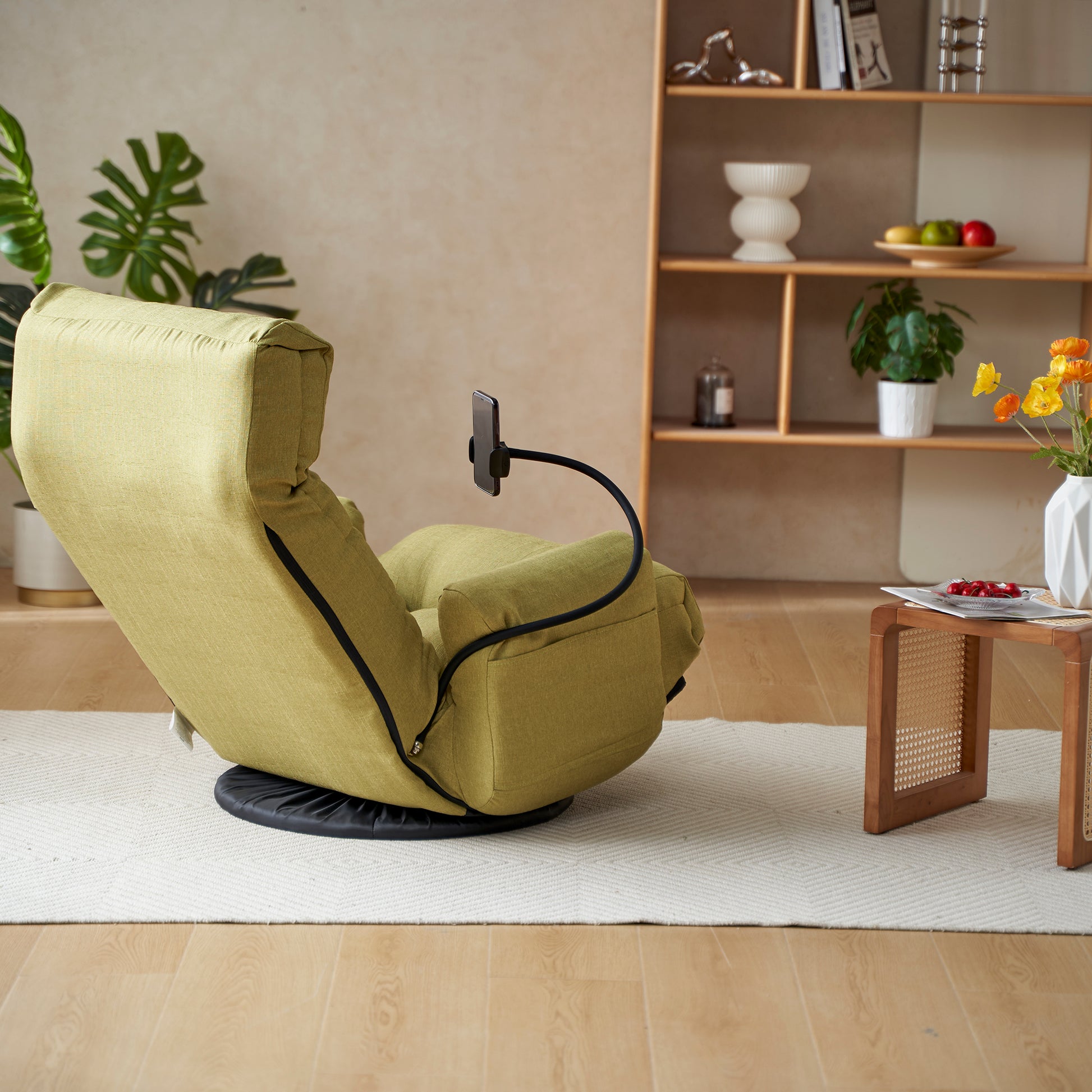 Adjustable Head And Waist, Game Chair, Lounge Chair In The Living Room, 360 Degree Rotatable Sofa Chair,Rotatable Seat Leisure Chair Deck Chair Green Metal Soft Cotton Metal