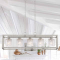 5 Light Dimmable Kitchen Island Rectangle Chandelier Nickel Ceiling Lights Steel Metal