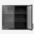 Retro Style Wall Mounted Cabinet Table Top Storage Cabinet With Hazy Glass Doors And 2 Adjustable Shelves For Bathroom Kitchen Living Room Kitchen Hallway Black Outdoor Paint, Waffle Grids Glass Square 3 4 Shelves Powder Coated Black Kitchen Glass Doors