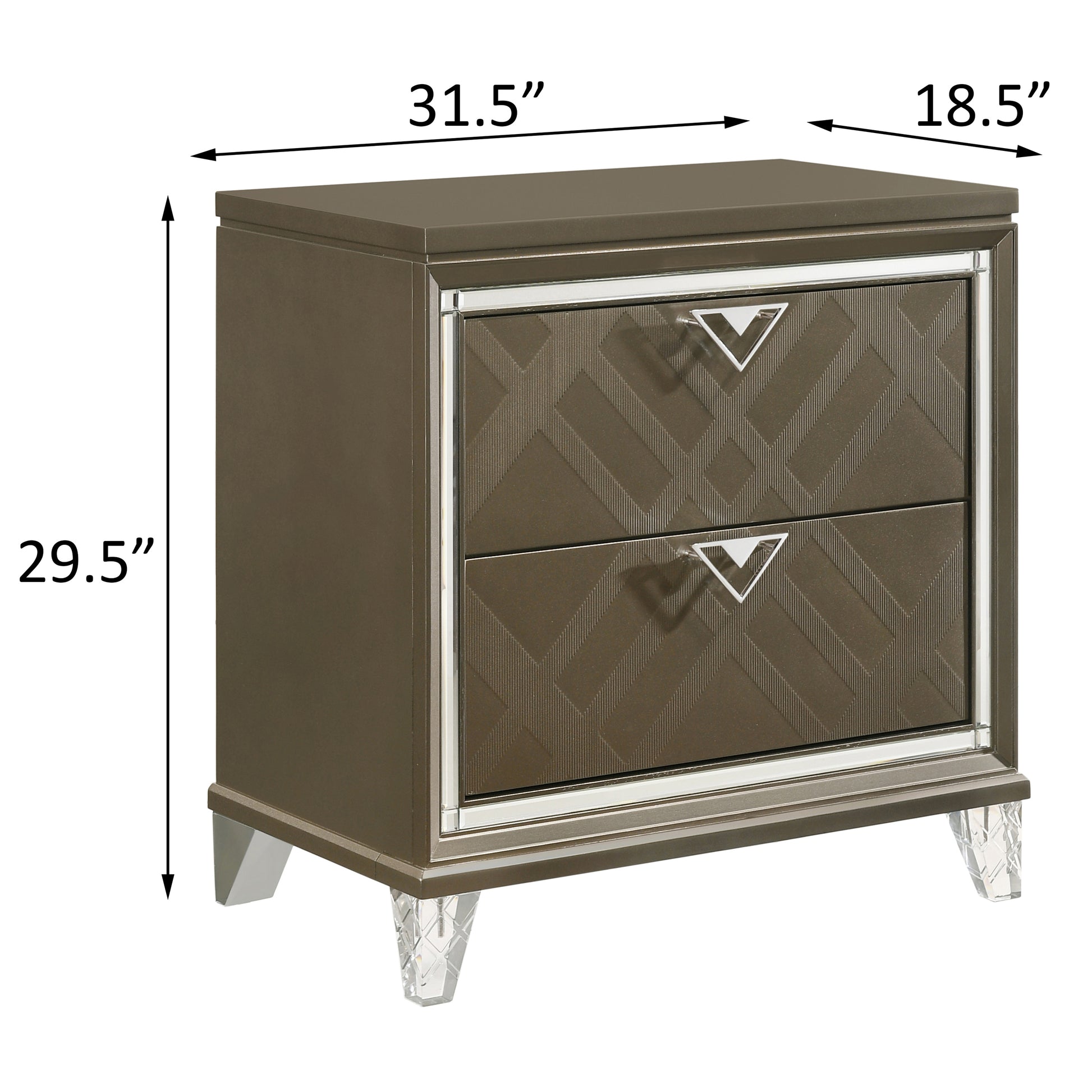 Dark Champagne 2 Drawer Nightstand Champagne 2 Drawers Bedroom Rectangle Glam,Modern Rubberwood Drawers Wood Plastic