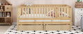 Full Size Wood Daybed With Fence Guardrails And 2 Drawers, Split Into Independent Floor Bed & Daybed, Natural Old Sku :Lp000882Aan Full Natural Solid Wood Mdf
