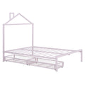 Full Size Metal Platform Bed With Two Drawers,House Shaped Headboard Design, Pink Full Pink Metal