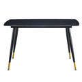 Table And Chair Set. Large Modern Rectangular Table With Black Textured Top And Black Metal Legs. Soft And Comfortable Pu Seats, Faux Leather Upholstered Seats And Sturdy Metal Legs. White Black Seats 4 Sintered Stone
