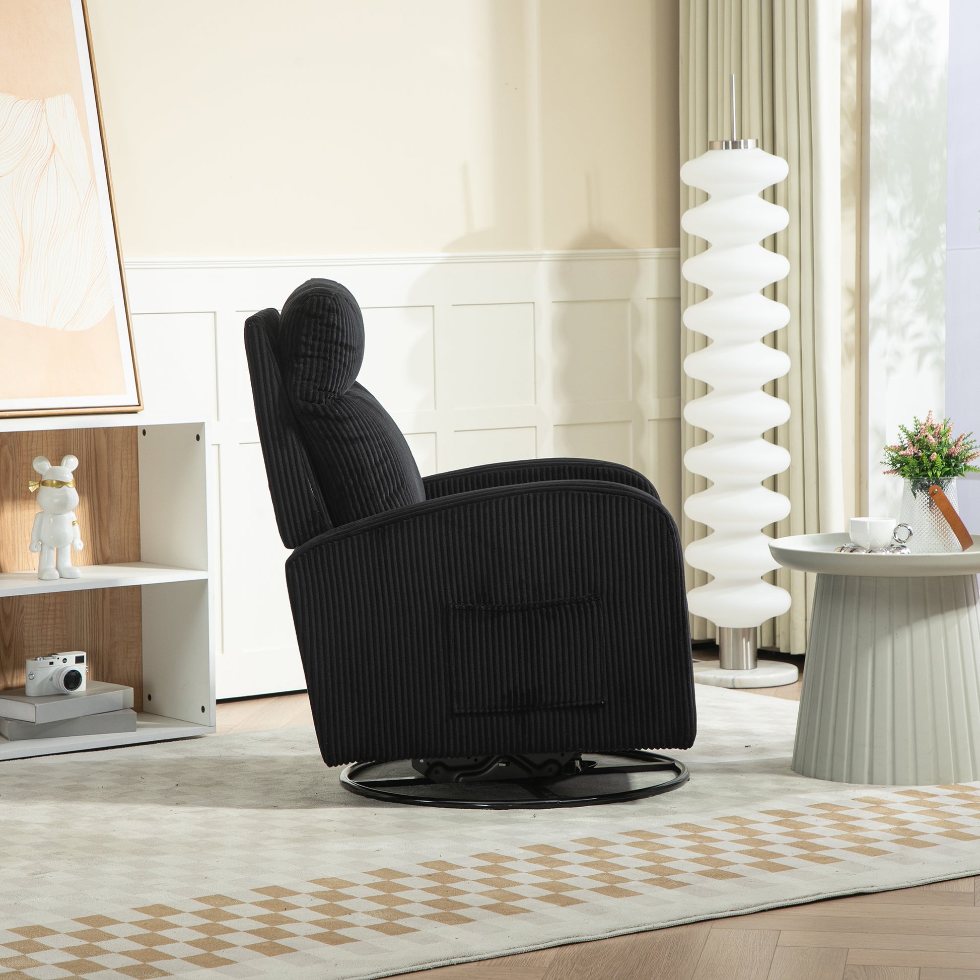 Jiada Upholstered Swivel Glider.Flannel Fabric.Rocking Chair For Nursery In Black.Modern Style One Left Bag Black Primary Living Space Foam Corduroy