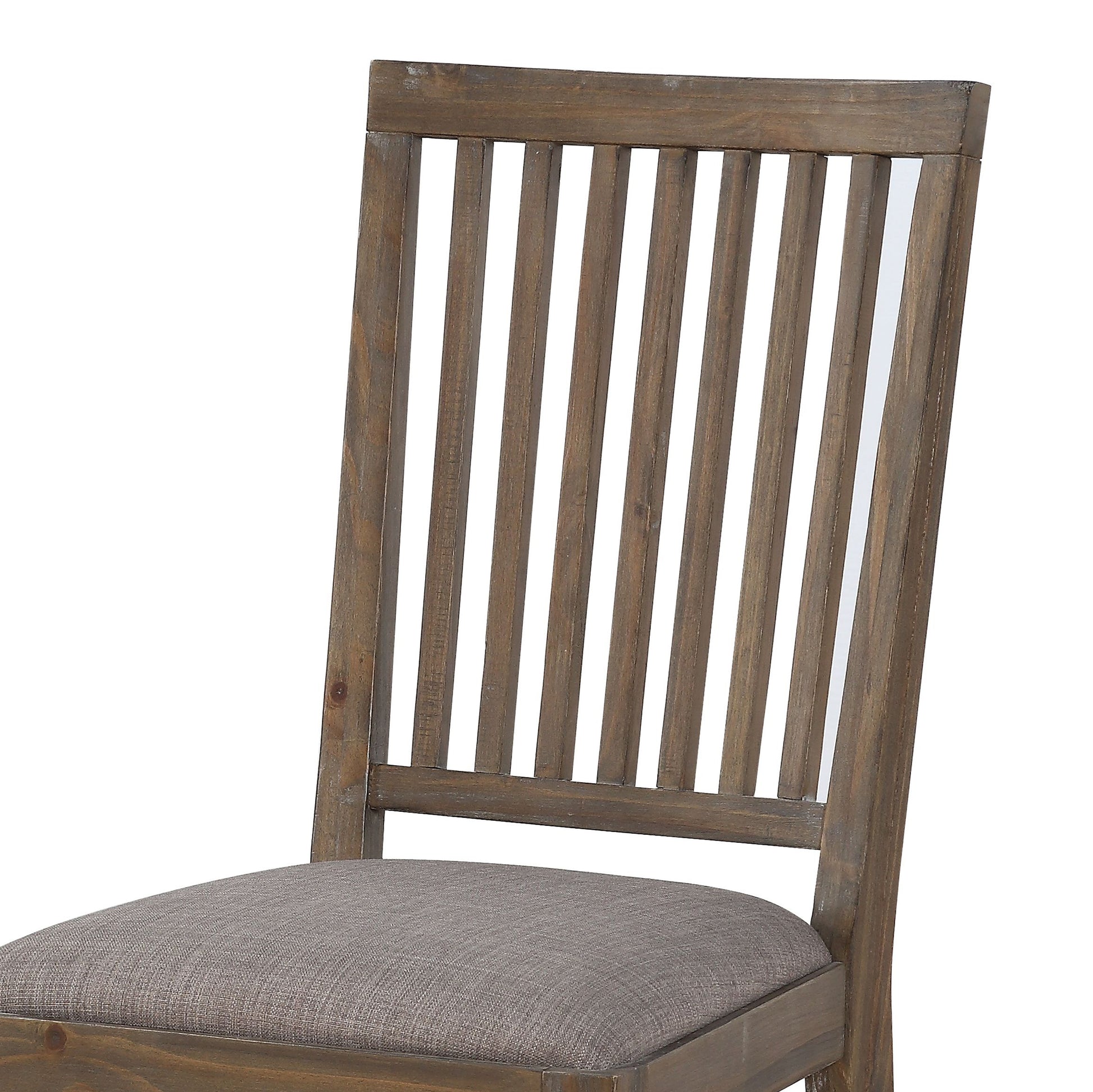 Wooden Chair With Fabric Upholstered Seat And Slat Style Back, Set Of 2, Oak Brown And Gray Grey Brown Wood Fabric