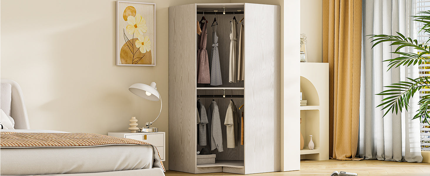 Polygon Corner Wardrobe, Natural Natural Particle Board