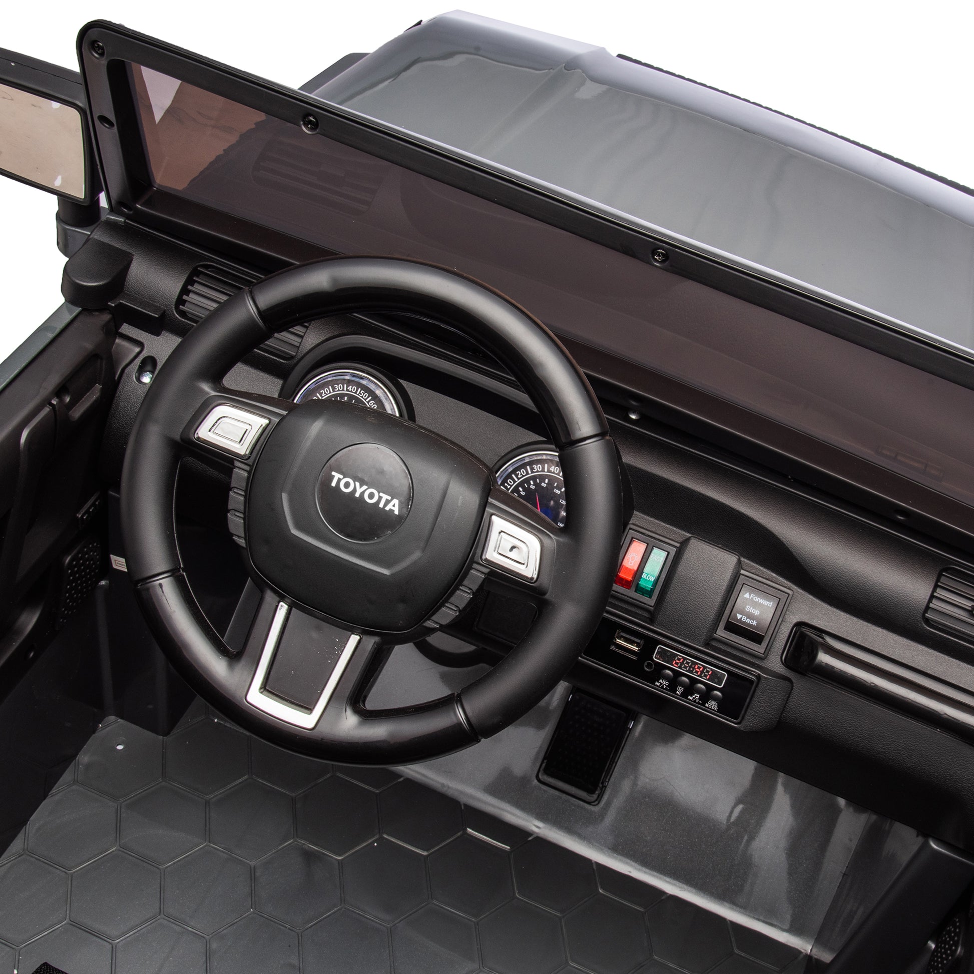 24V Two Seater Kids Ride On Car W Parents Remote Control, Licensed Toyota Lc250,4Wd,220W Motors,With Shovel,Three Point Seat Belt,Slow Start,Speed Adjustment,Bluetooth,Music For Kids Aged 3 . Gray 100 149 Lbs Polypropylene