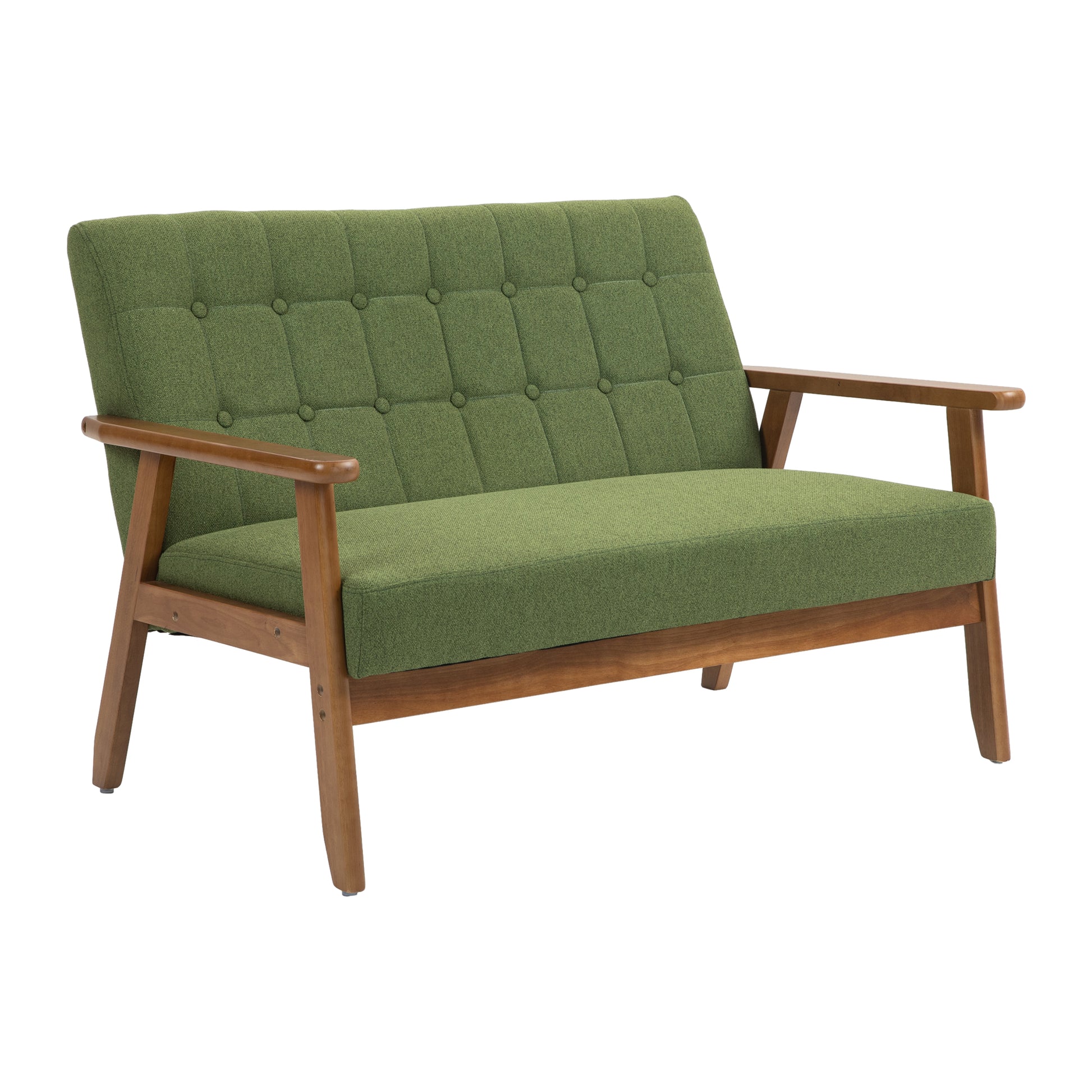 Coolmore Mid Century Modern Solid Loveseat Sofa Upholstered Linen Loveseat, 2 Seat Upholstered Loveseat Sofa Modern Couch Green Linen 2 Seat