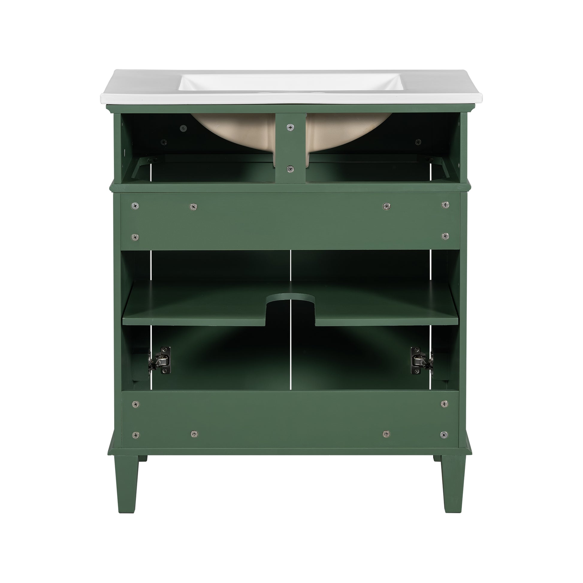 30 Inch Bathroom Vanity With Ceramic Basin, Soft Close Door And Adjustable Shelves Green Bathroom Solid Wood Mdf
