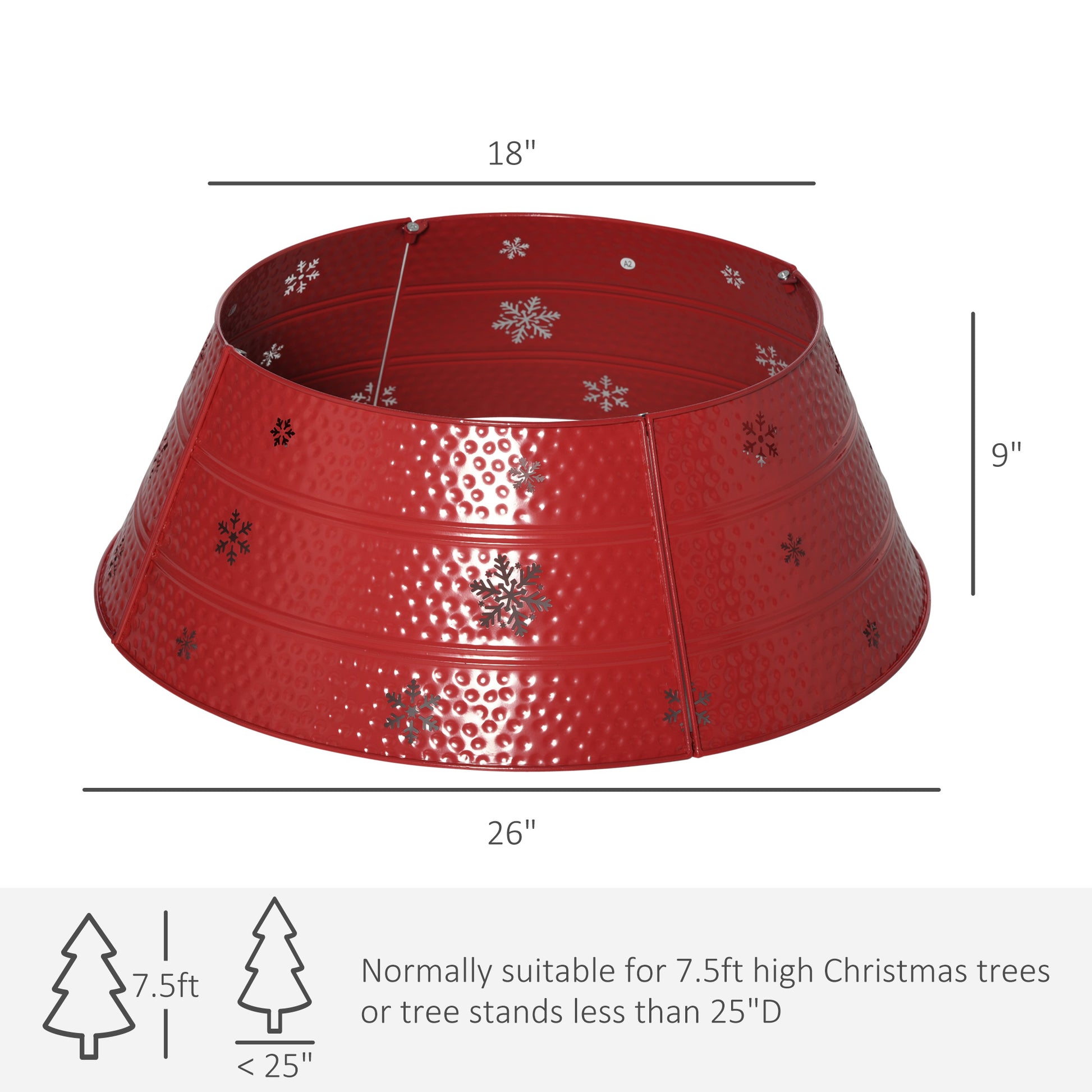 Homcom Christmas Tree Collar, Steel Tree Ring Skirt, Home Xmas Decoration For Christmas Tree, 26" X 26" X 9", Red Red Steel