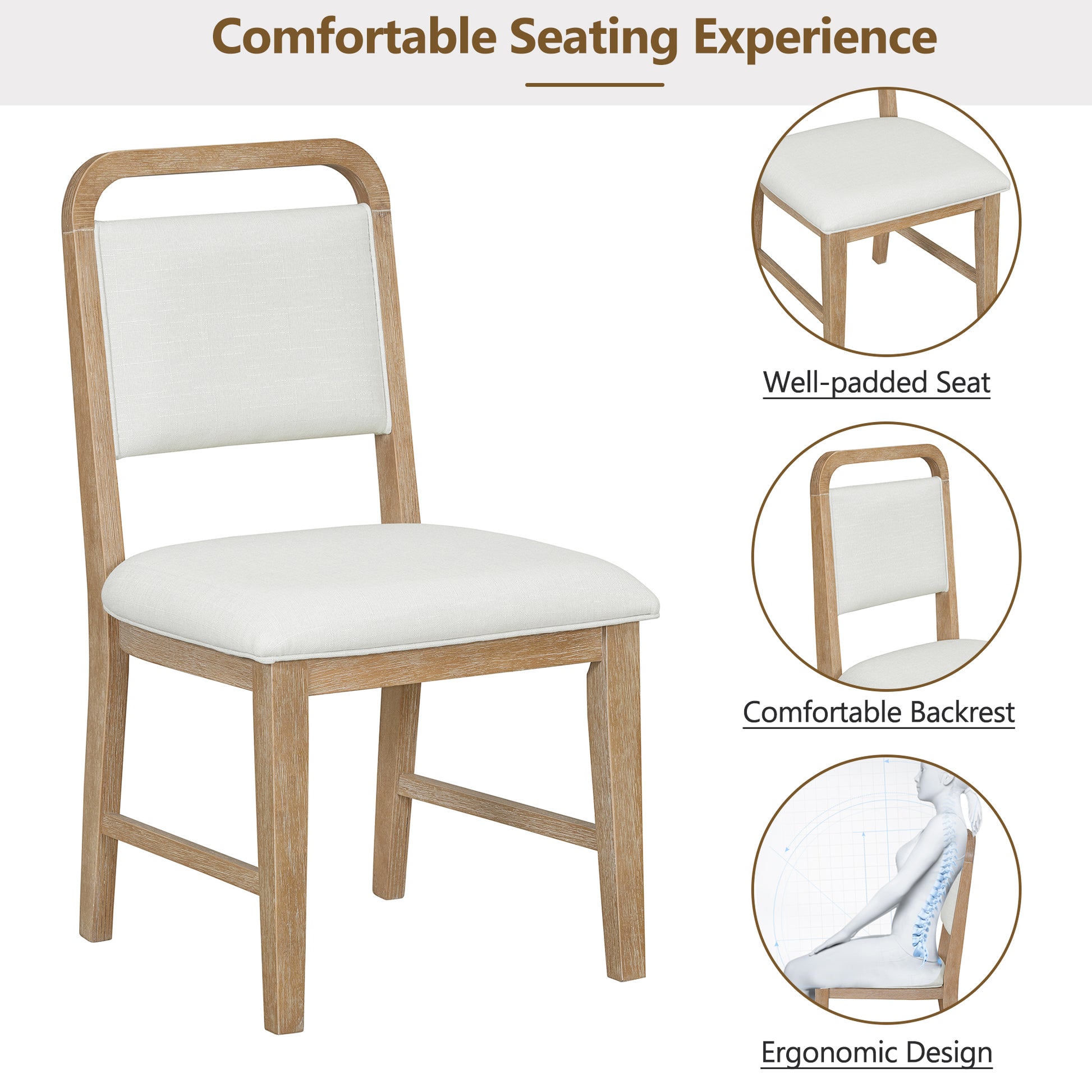 5 Piece Retro Dining Set, Round Table Top With Radial Wood Grain Design And 4 Upholstered Chairs For Dining Room And Kitchen Natural Wood Wash Natural Wood Wash Solid Wood Mdf