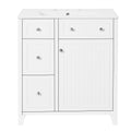 30 Inch Bathroom Vanity Cabinet With Ceramic Basin, Double Layer Drawer, Deep Drawer And Adjustable Shelf White Bathroom Solid Wood Mdf