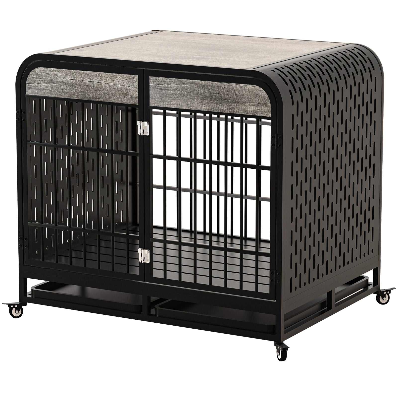 Heavy Duty Dog Crate Furniture Wooden Table Pet Dog Cage Kennel House Indoor Side End Table Decor With Removable Trays And Lockable Wheels For Medium And Large Dogs 42" Grey Grey Outdoor Kennel Large 41 70 Lbs Mdf Steel