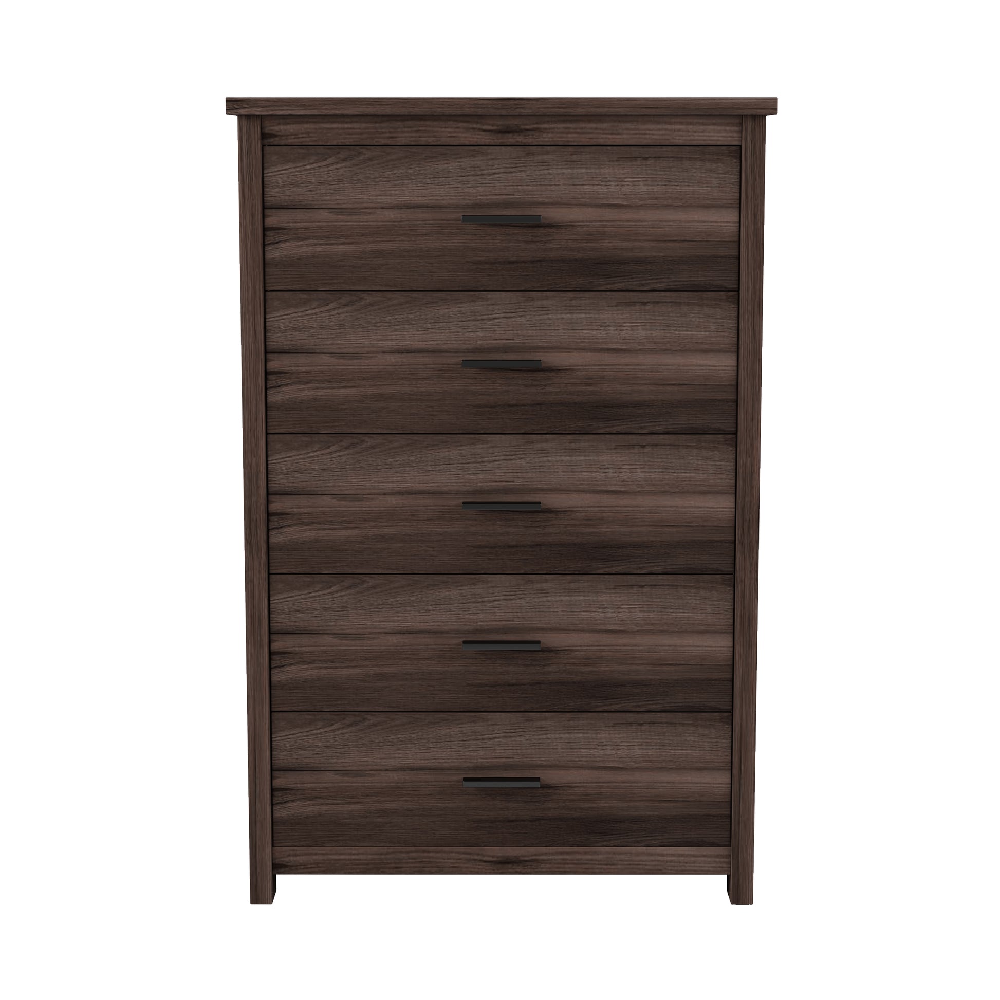 Retro American Country Style Wooden Dresser With 5 Drawer, Storage Cabinet For Bedroom, Dark Walnut Walnut Particle Board Mdf