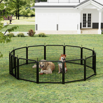 Dog Playpen Outdoor, 12 Panel Dog Fence 24" Pet Pen For Small Dogs Pet Exercise Pen For Puppy Rabbit Small Animals Portable Playpen For Rv Camping Garden Yard, Indoor. Black, 22.2'' W X 23.6'' H. Black Iron