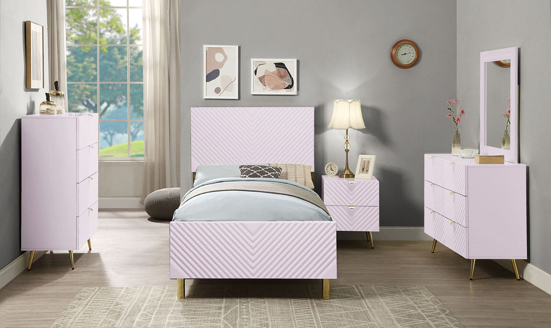 Gaines Full Bed, Pink High Gloss Finish Bd02660F Full Pink Mdf Metal