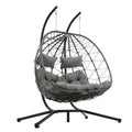 2 Persons Egg Chair With Stand Indoor Outdoor Swing Chair Patio Wicker Hanging Egg Chair Hanging Basket Chair With Stand For Bedroom Living Room Balcony Gray Steel