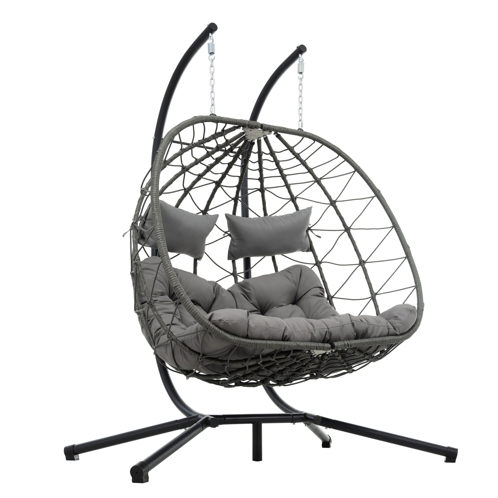 2 Persons Egg Chair With Stand Indoor Outdoor Swing Chair Patio Wicker Hanging Egg Chair Hanging Basket Chair With Stand For Bedroom Living Room Balcony Gray Steel