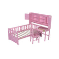 Twin Size Multifunctional Wood Platform Bed With Bookshelf At The Head Of The Bed, Built In Desk And Matching Chair, Pink Twin Pink Wood