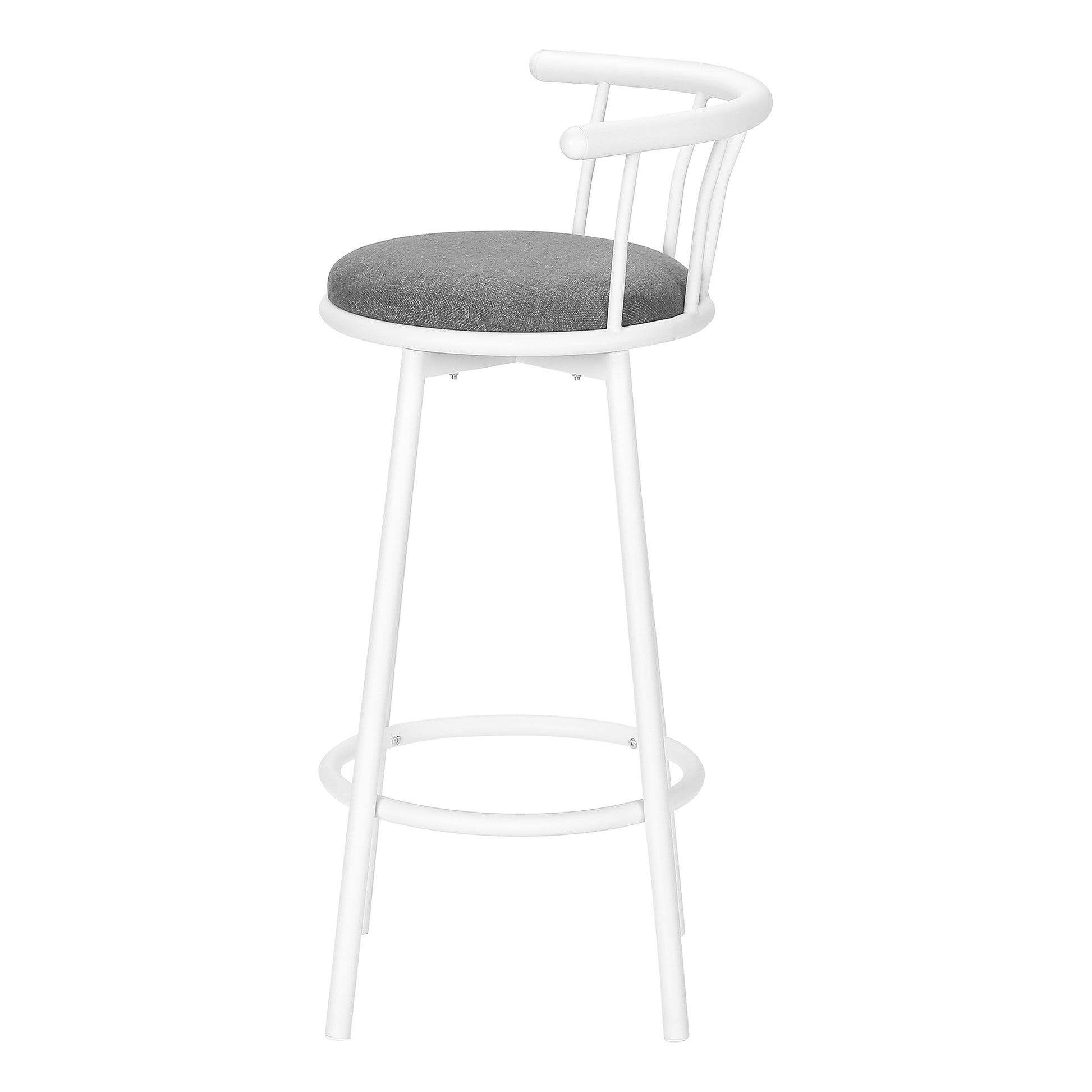 Barstool, Set Of 2, Swivel, Bar Height, White Metal, Grey Fabric, Contemporary, Modern White Foam Metal