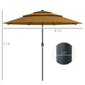 Outsunny 9Ft 3 Tiers Patio Umbrella Outdoor Market Umbrella With Crank, Push Button Tilt For Deck, Backyard And Lawn, Tan Tan Polyester