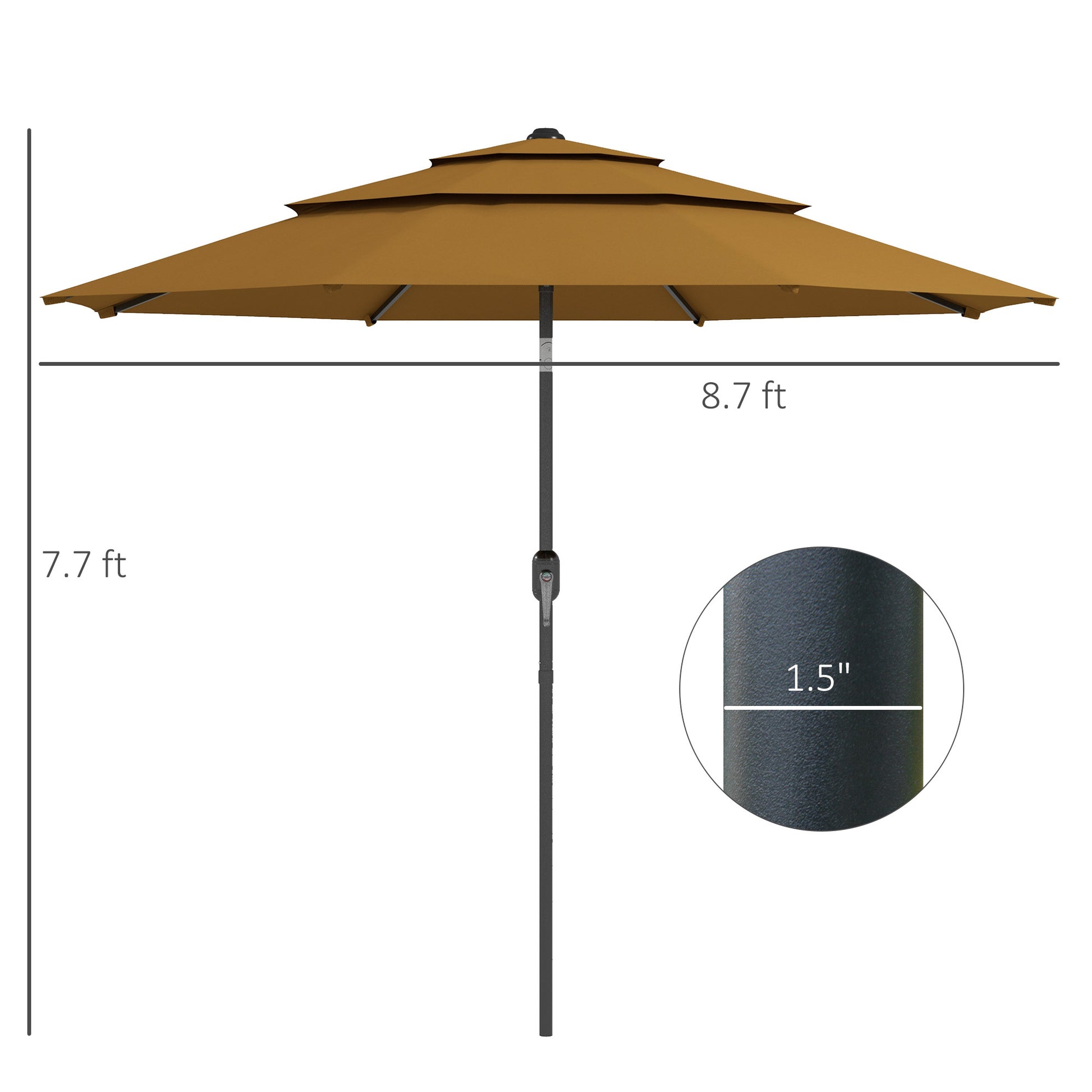 Outsunny 9Ft 3 Tiers Patio Umbrella Outdoor Market Umbrella With Crank, Push Button Tilt For Deck, Backyard And Lawn, Tan Tan Polyester