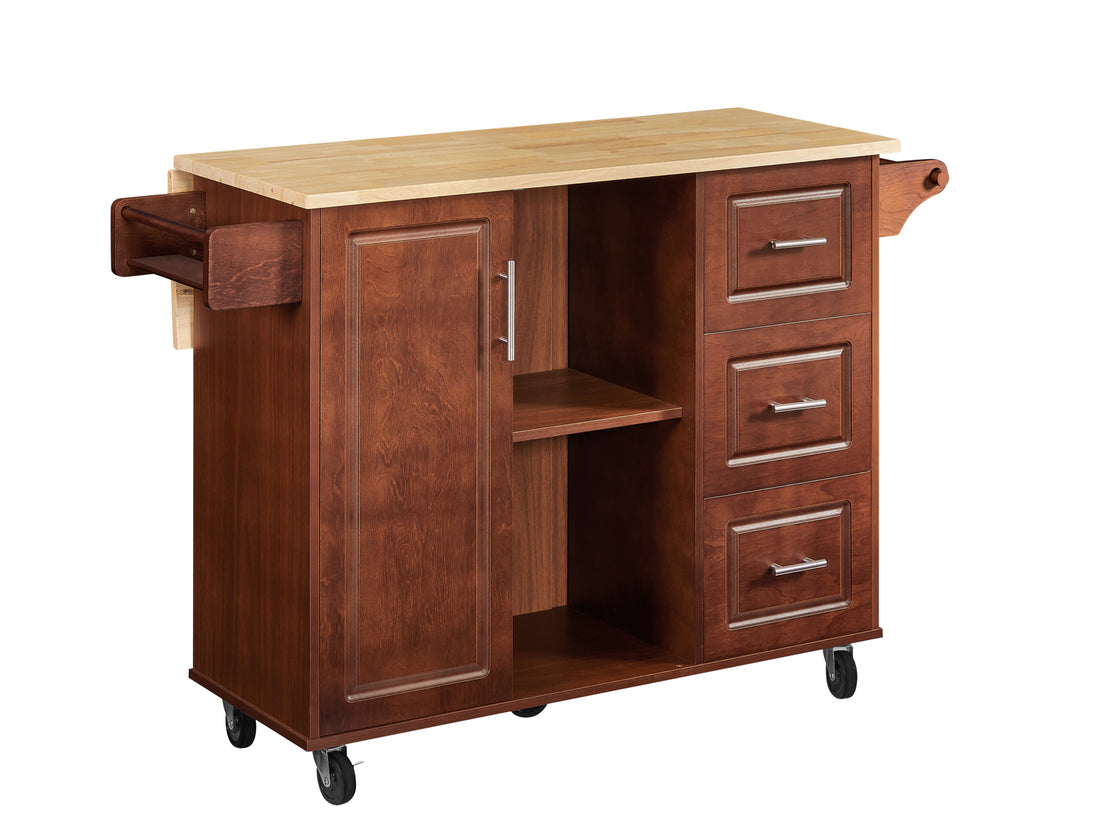 Mobile Kitchen Island Cart With 3 Drawers - Brown