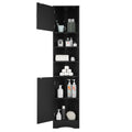 Multi Functional Corner Cabinet Tall Bathroom Storage Cabinet With Two Doors And Adjustable Shelves, Open Shelf, Black Black Mdf