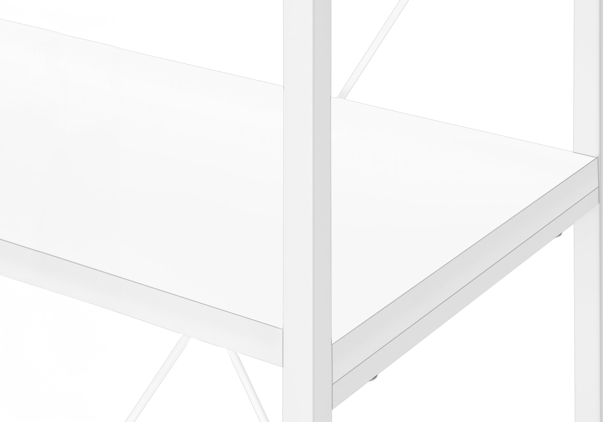 Bookshelf, Bookcase, 4 Tier, 48"H, Office, Bedroom, White Laminate, White Metal, Contemporary, Modern White Particle Board