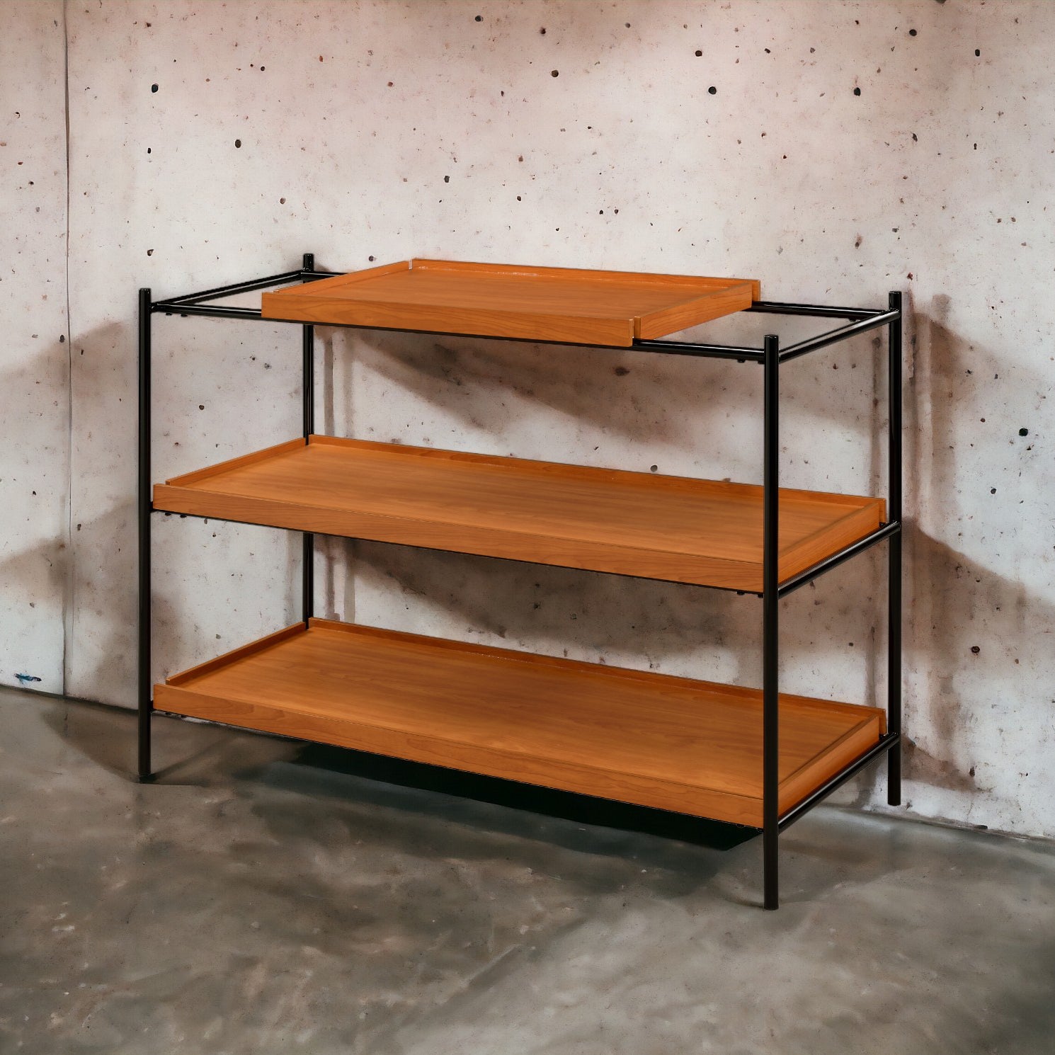 Honey Oak And Black 3 Shelf Console Table Honey Primary Living Space Oak Rectangular Wood Metal