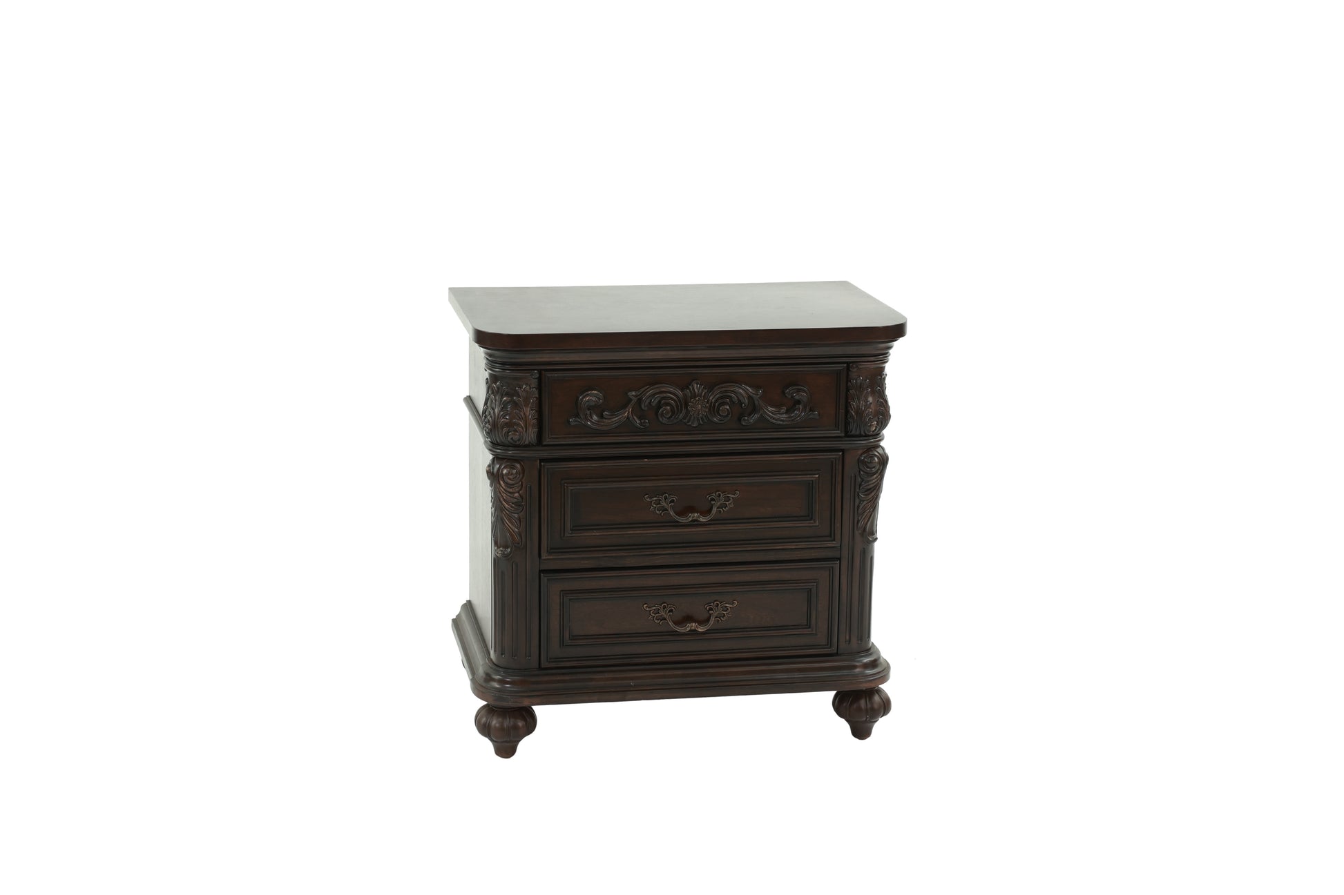 Traditional Antique Walnut 1Pc Nightstand Bedroom Furniture Cherry Veneer 2 Drawers Hanging Pull Bedside Table Walnut Brown 2 Drawers Bedroom Bedside Cabinet Contemporary,Traditional Easy Assembly Particle Board