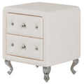 Elegant Pu Nightstand With 2 Drawers And Crystal Handle,Fully Assembled Except Legs&Handles,Storage Bedside Table With Metal Legs White White Pu